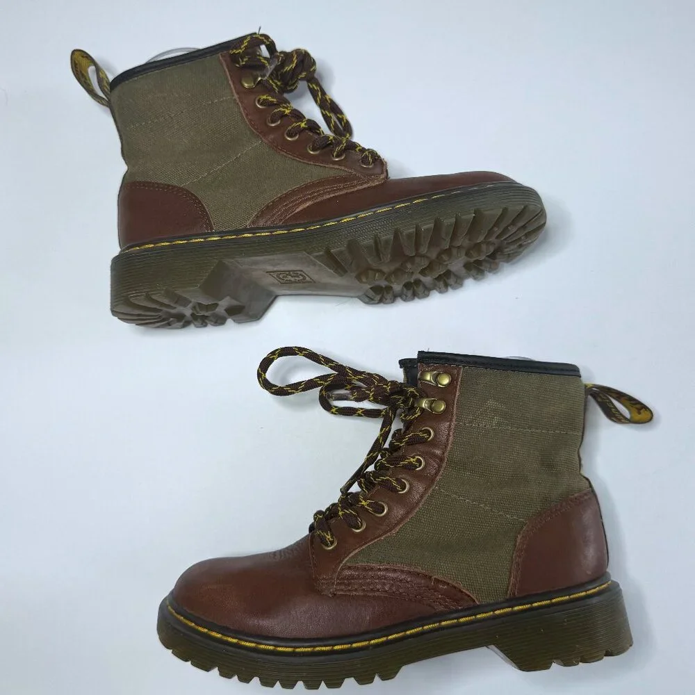 Dr. Martens Kids Size 1 Leather Canvas Lace Up Boots Flannel Lining 1460 Shoes